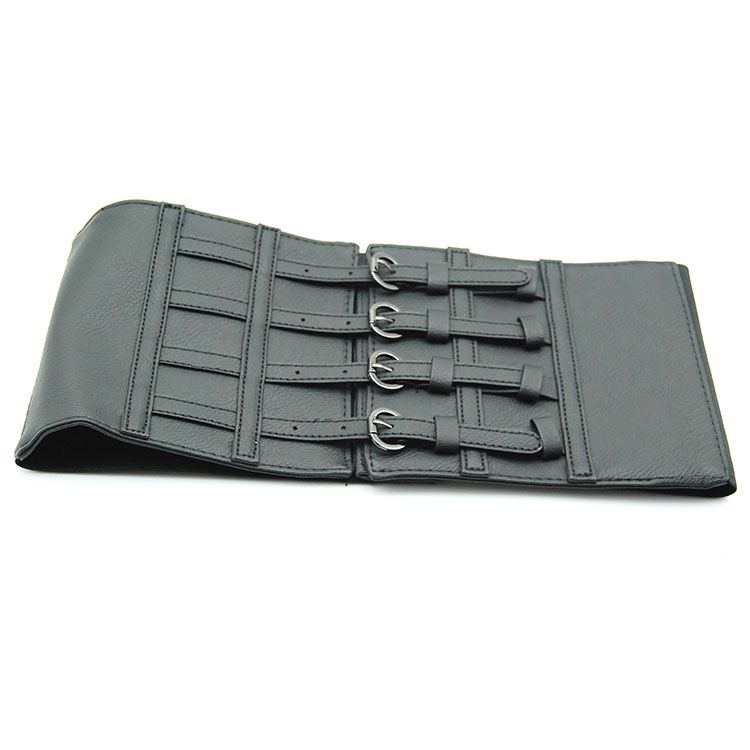 Black women's fashionable waist  imitation leather belt women's decorative wide belt four rows of needle buckle adjustable women's girdle belt thumbnail