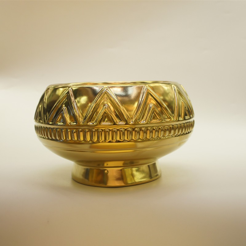 金堡花瓶陶瓷花盆 电镀金色花盆 陶瓷工艺品家具装饰  仿真多肉花盆 盆栽复古水培盆花详情图1
