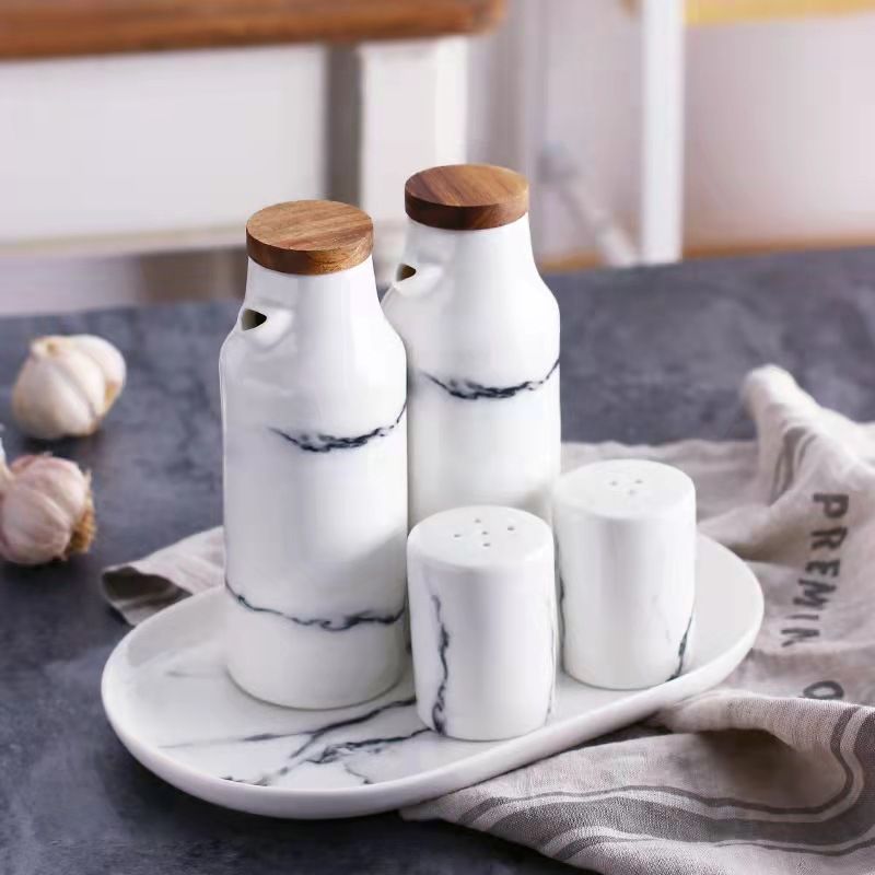 Creative kitchen Marble-patterned ceramic oil pot, soy sauce and vinegar bottle, oil bottle and vinegar pot Item Picture