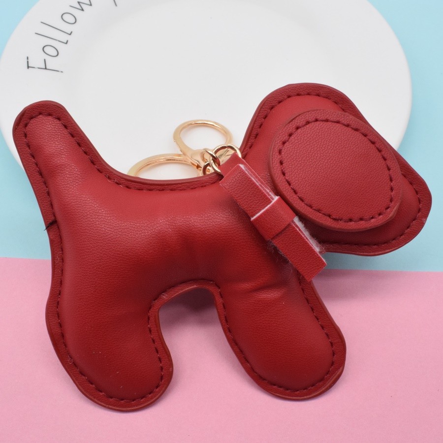 Pu Leather Oil Edge Dog Key Chain Pendant full figure