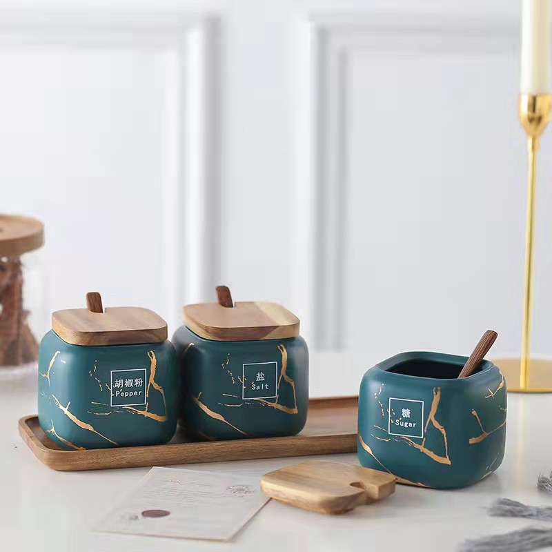 日式厨房磨砂调味罐套装 大理石纹陶瓷家用组合调料盒盐糖 调料瓶详情图5