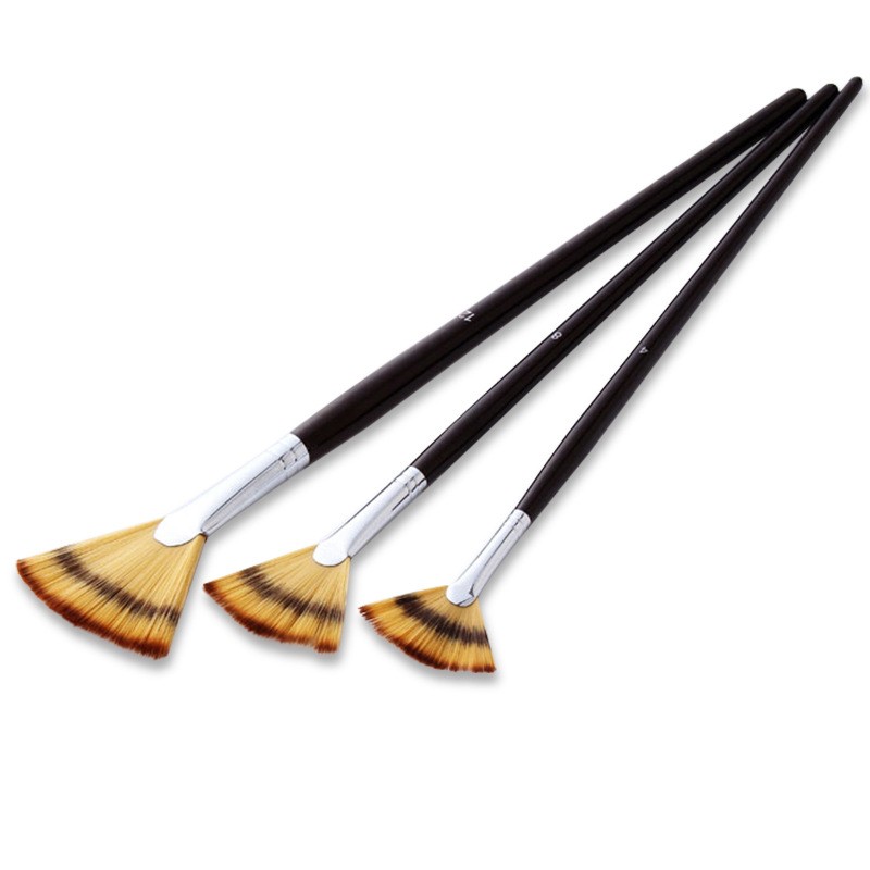 3-piece artist brush set: Soft and anti-drop nylon wool wood handle fan-shaped brushes, suitable for acrylic watercolor oil detail image 2
