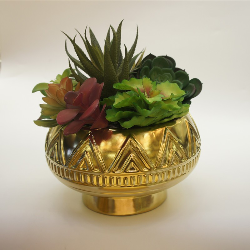 金堡花瓶陶瓷花盆 电镀金色花盆 陶瓷工艺品家具装饰  仿真多肉花盆 盆栽复古水培盆花详情图5