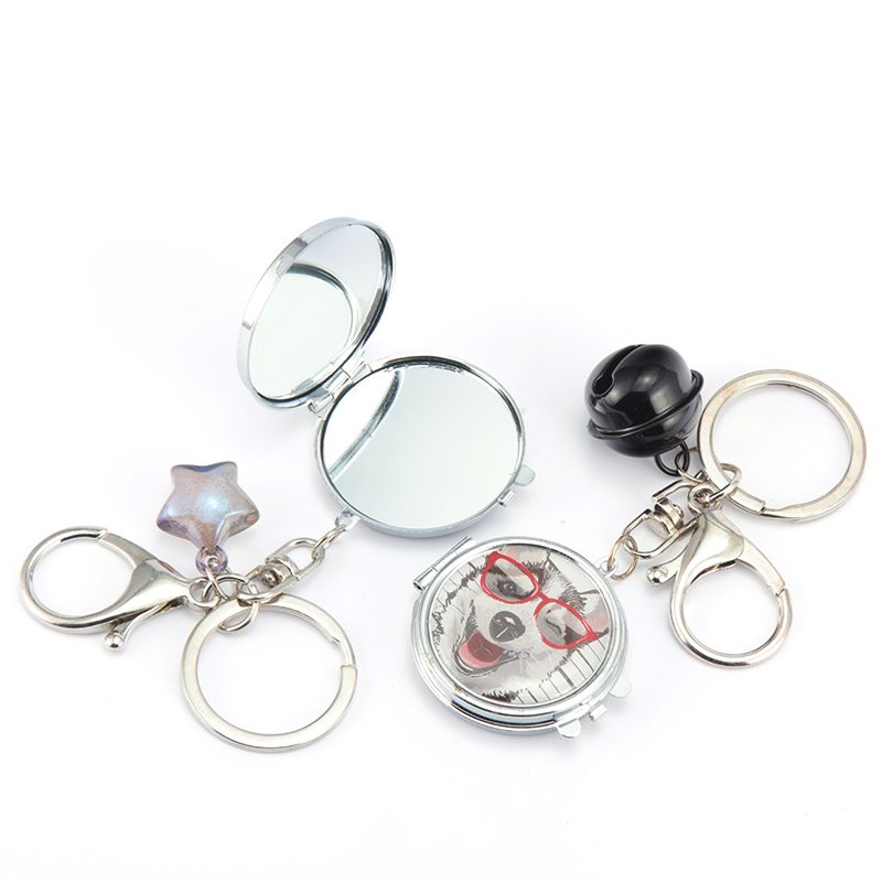 圆形带图可定制图案双面滴胶面带钥匙扣简易镜随身镜小镜子图