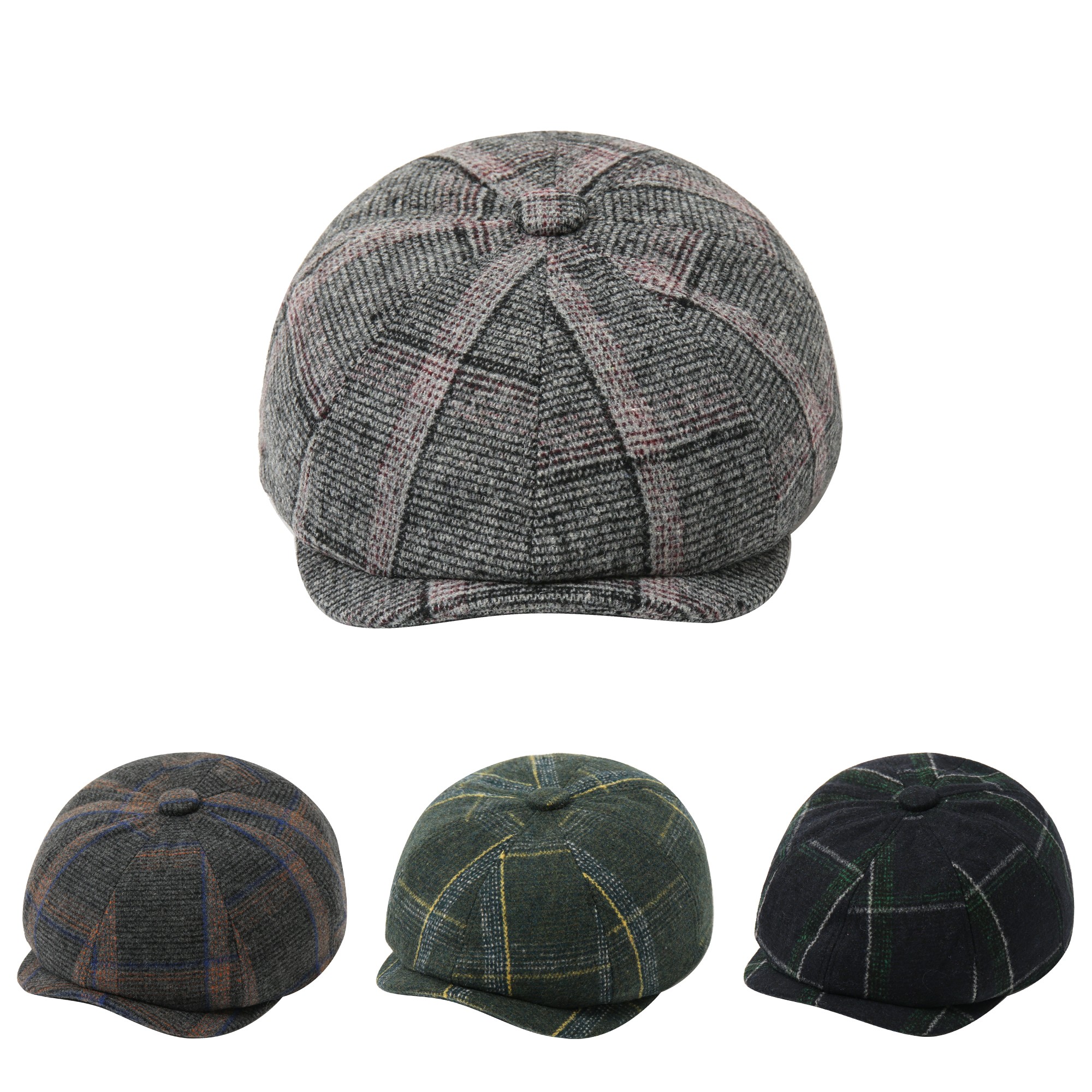 Fashionable and trendy hats and scarves: neutral octagonal hat, European woolen hat, British checkered retro style Application Scenario