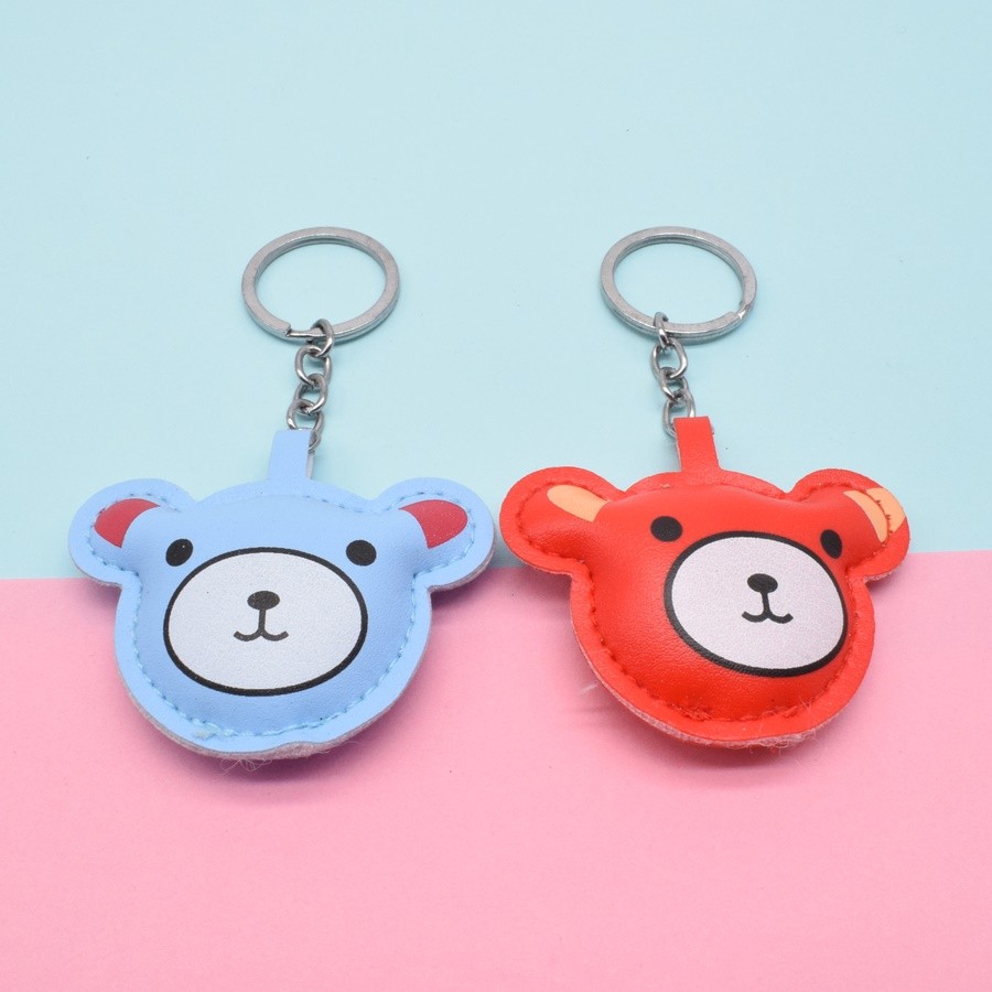 Pu Leather Painted Bear Face Key Chain Gift full figure