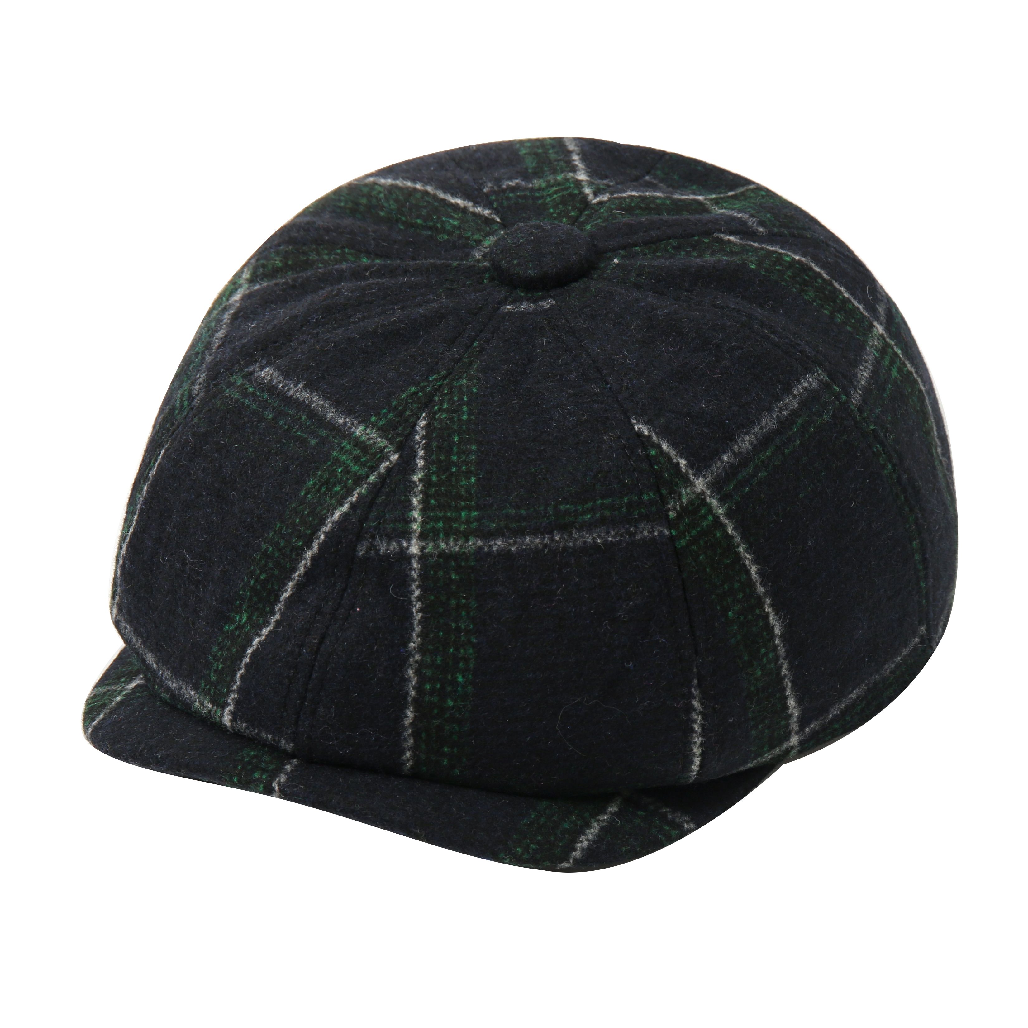 Fashionable and trendy hats and scarves: neutral octagonal hat, European woolen hat, British checkered retro style details Picture