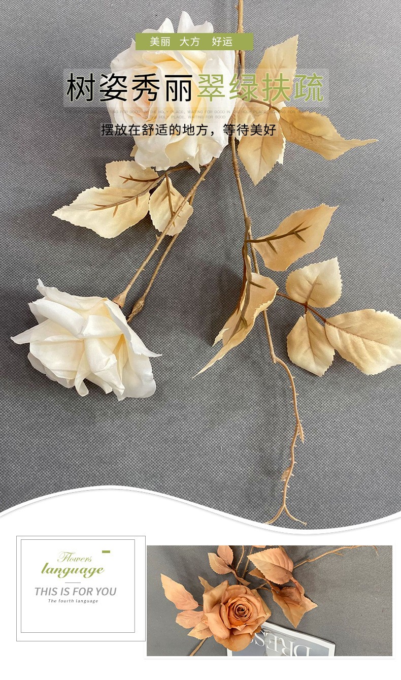 Simulación nuevo estilo europeo rosa de rama única boda salón de la boda camino de entrada arreglo floral 2 cabezas de tela de seda ramo de rosas al por mayor detail image 2