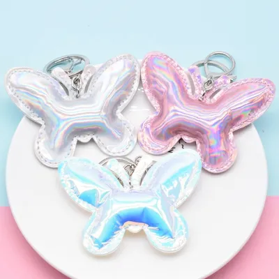 Pu Bright Leather Butterfly Keychain Gift Accessories