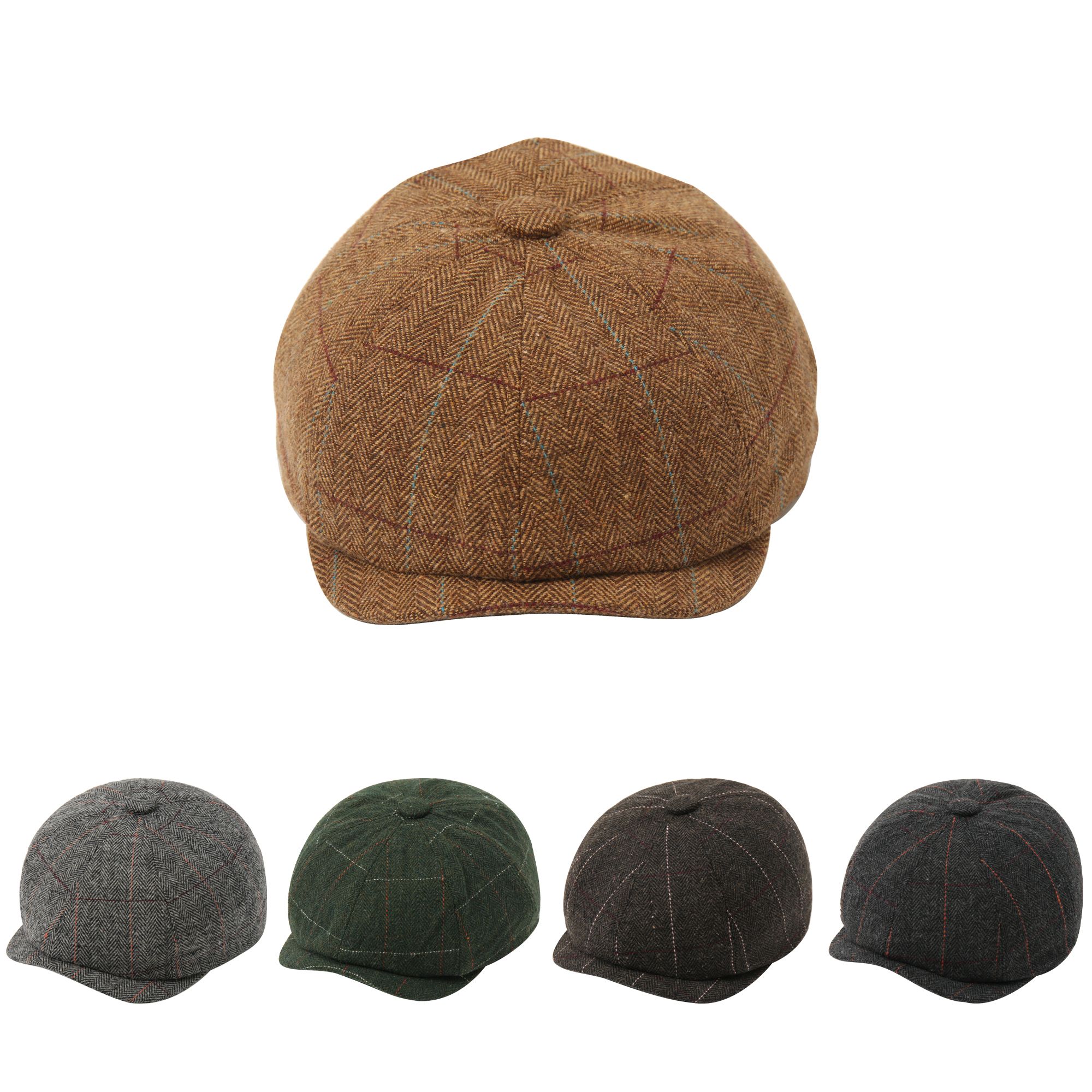 Octagonal hat, European style, fashionable and trendy neutral hat, simple wool hat, British checkered style, Japanese retro hat, fashionable hat full figure