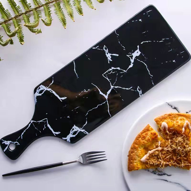 Marble-patterned ceramic breakfast plate, breadboard with handle, tea tray, household rectangular fruit plate, pizza tray details Picture