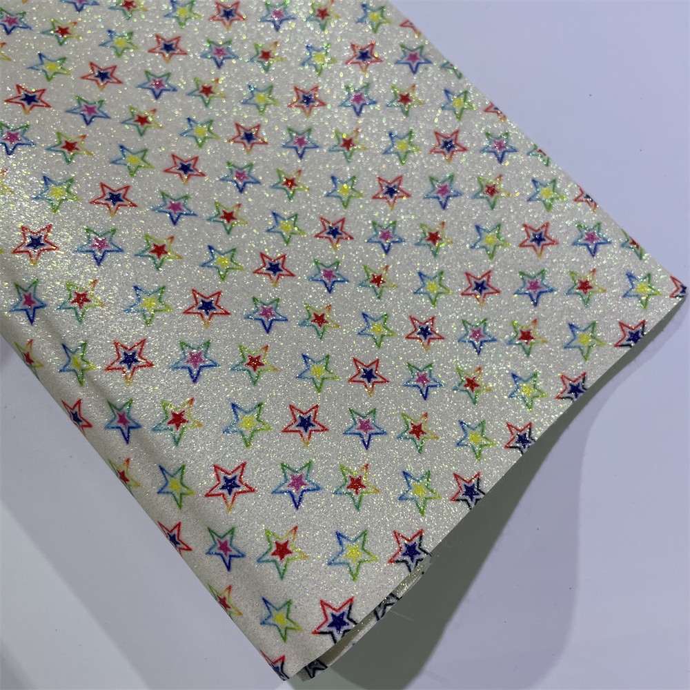 Gold onion glitter fabric, printed star rainbow Glitter handbag, decorative luggage, PU material detail image 3