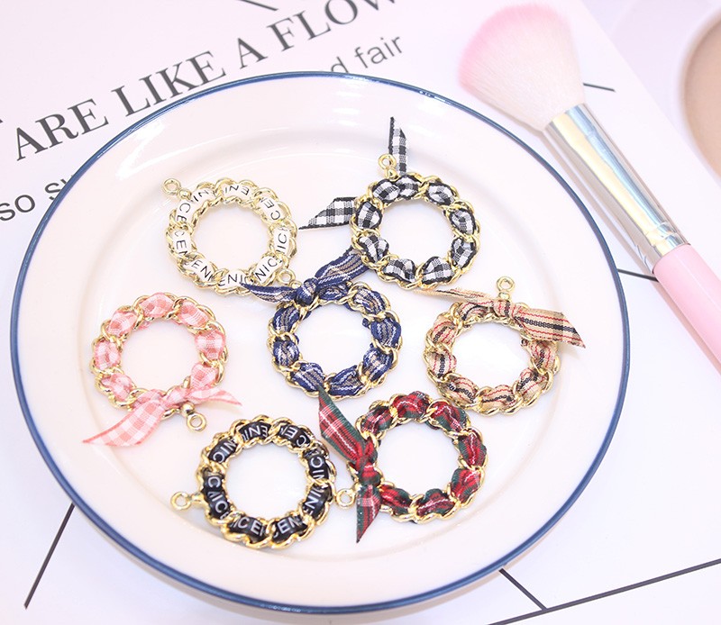 DIY清新风皮革丝带穿线圆花环饰品配件 吊坠耳饰钥匙扣挂饰批发详情图4