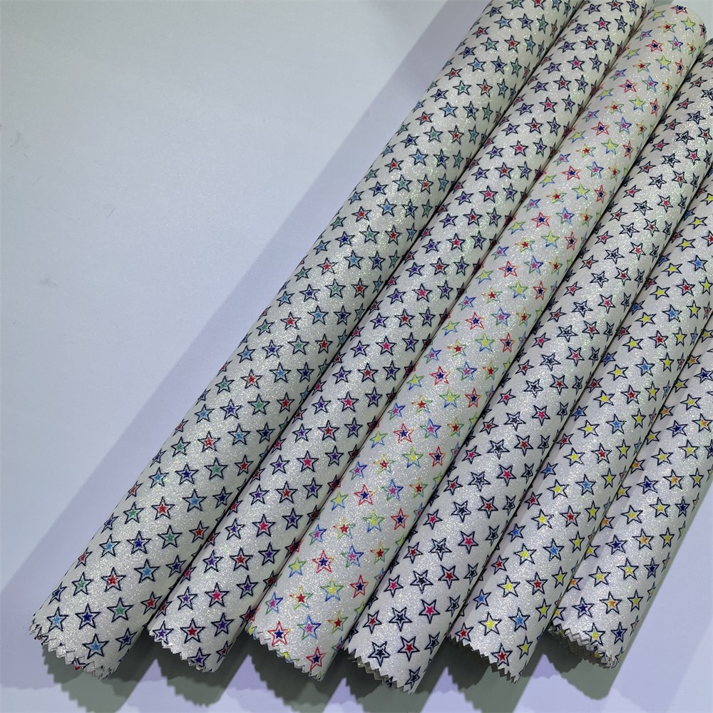 Gold onion glitter fabric, printed star rainbow Glitter handbag, decorative luggage, PU material detail image 7