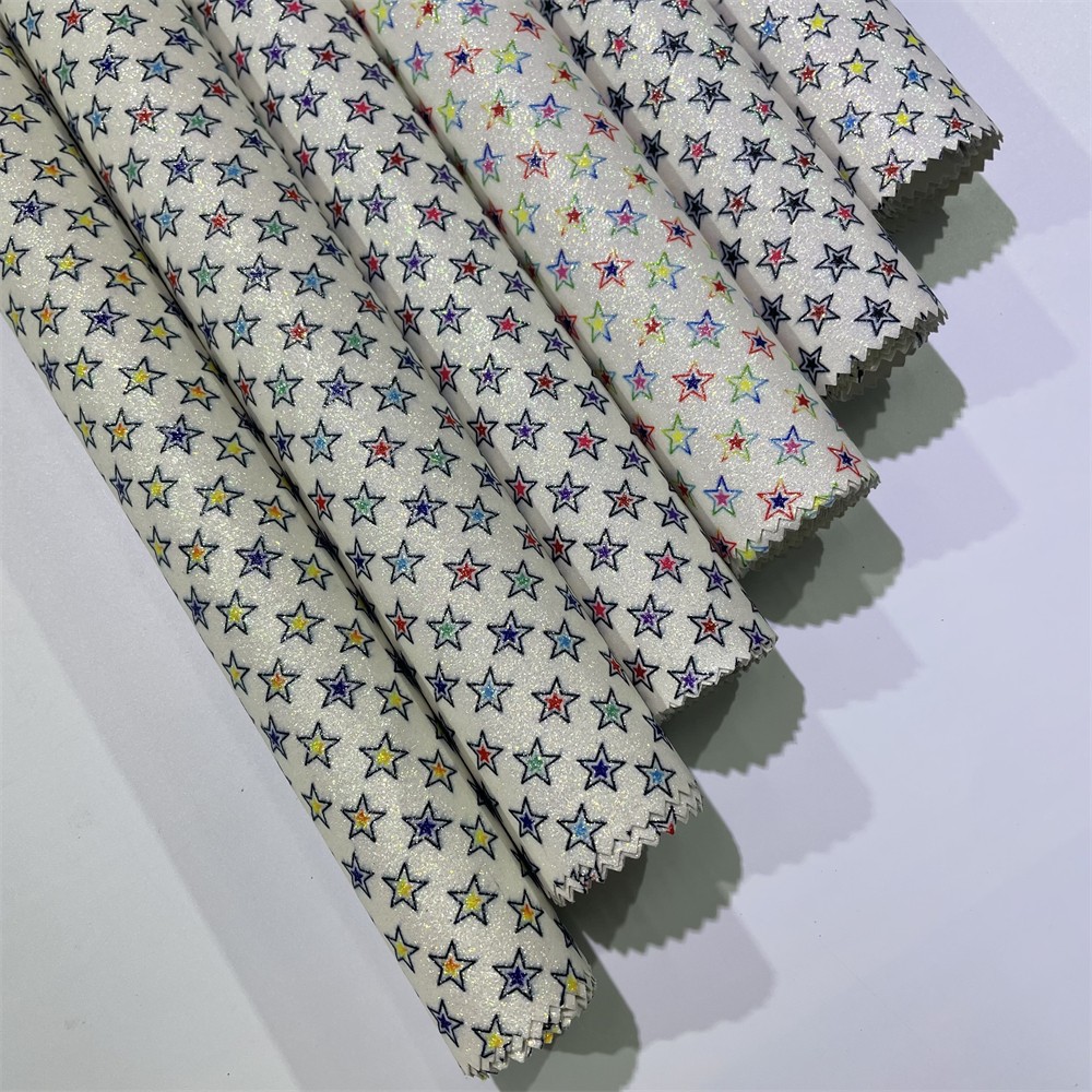 Gold onion glitter fabric, printed star rainbow Glitter handbag, decorative luggage, PU material detail image 5