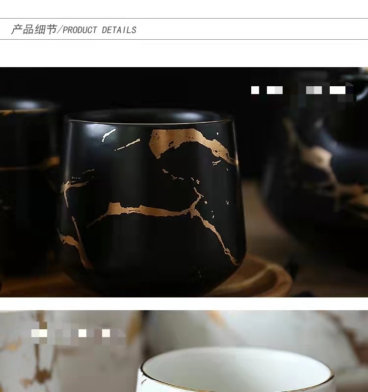 大理石纹家用茶具套装 日式黑白陶瓷下午茶杯配相思木底托 茶壶详情图14