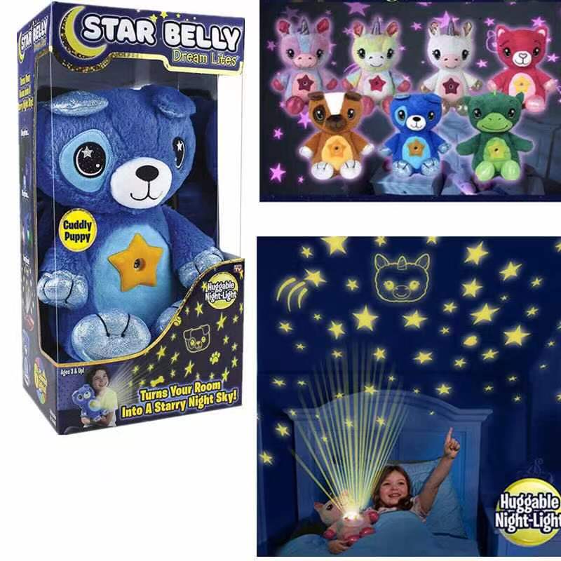 Hengxin juguetes niños luces de dibujos animados unicornio peluche cielo estrellado boneca luz de proyección fantasía vientre sueños juguetes al por mayor 01 Specification image