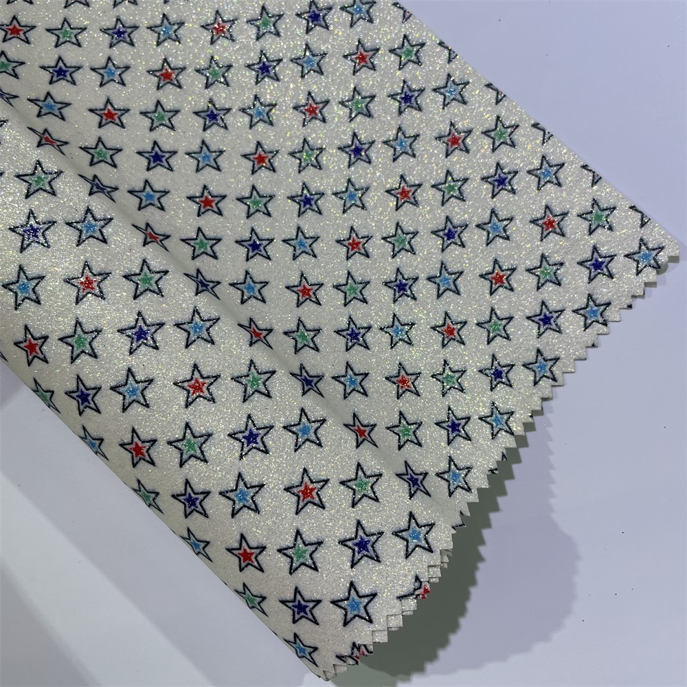 Gold onion glitter fabric, printed star rainbow Glitter handbag, decorative luggage, PU material detail image 2