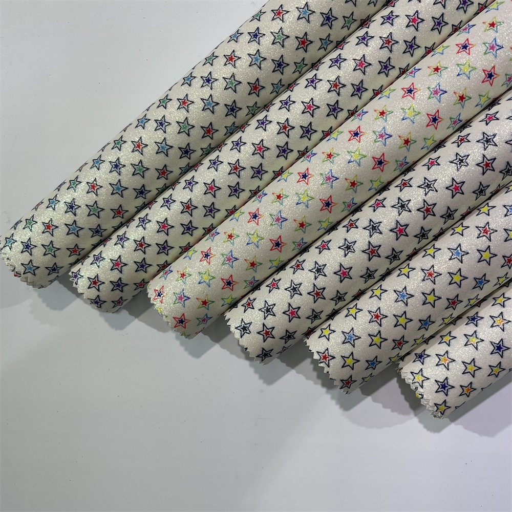 Gold onion glitter fabric, printed star rainbow Glitter handbag, decorative luggage, PU material detail image 6