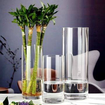Simple transparent glass cylindrical straight vase high vase machine blown high vase wedding garden decoration