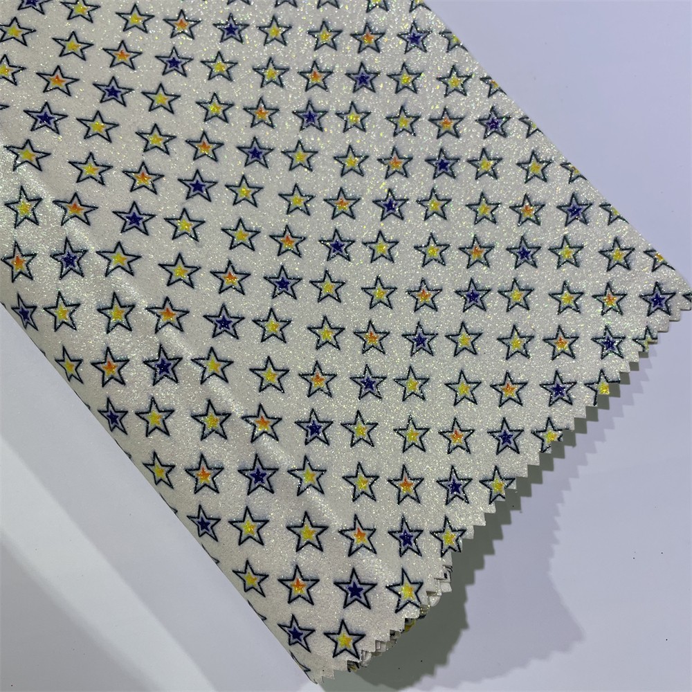 Gold onion glitter fabric, printed star rainbow Glitter handbag, decorative luggage, PU material detail image 1