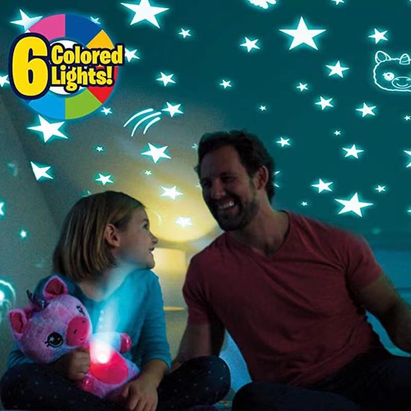Hengxin juguetes niños luces de dibujos animados unicornio peluche cielo estrellado boneca proyección de luz sueño vientre sueño cielo estrellado luz 01 details Picture