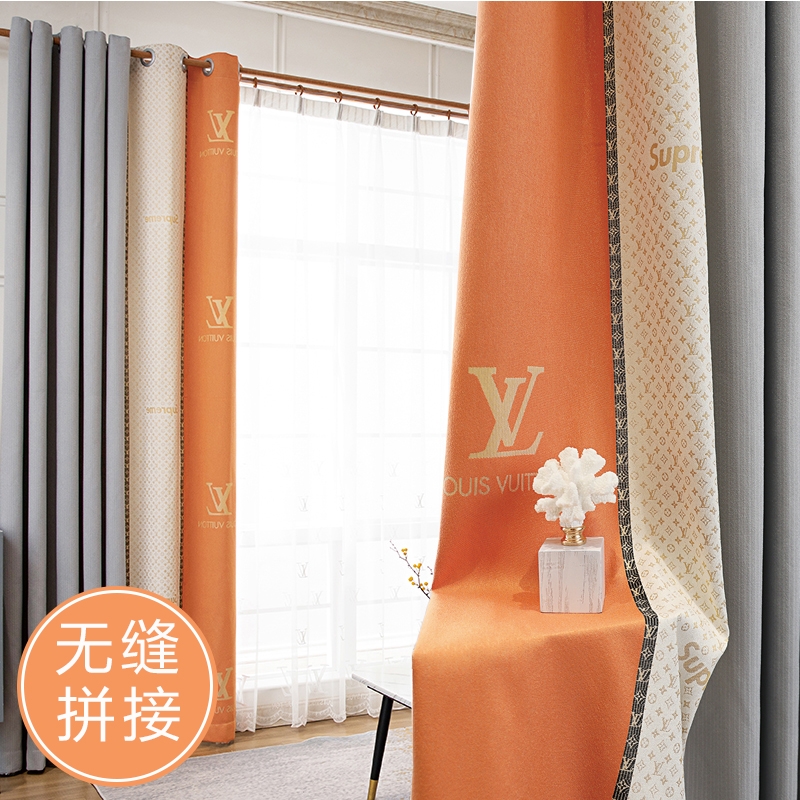 窗帘2021年新款客厅北欧轻奢现代简约无缝拼接拼色卧室书房落地帘