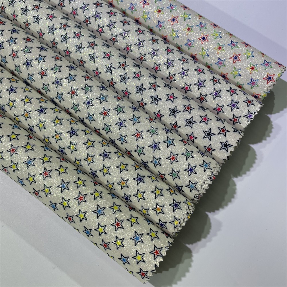 Gold onion glitter fabric, printed star rainbow Glitter handbag, decorative luggage, PU material detail image 4