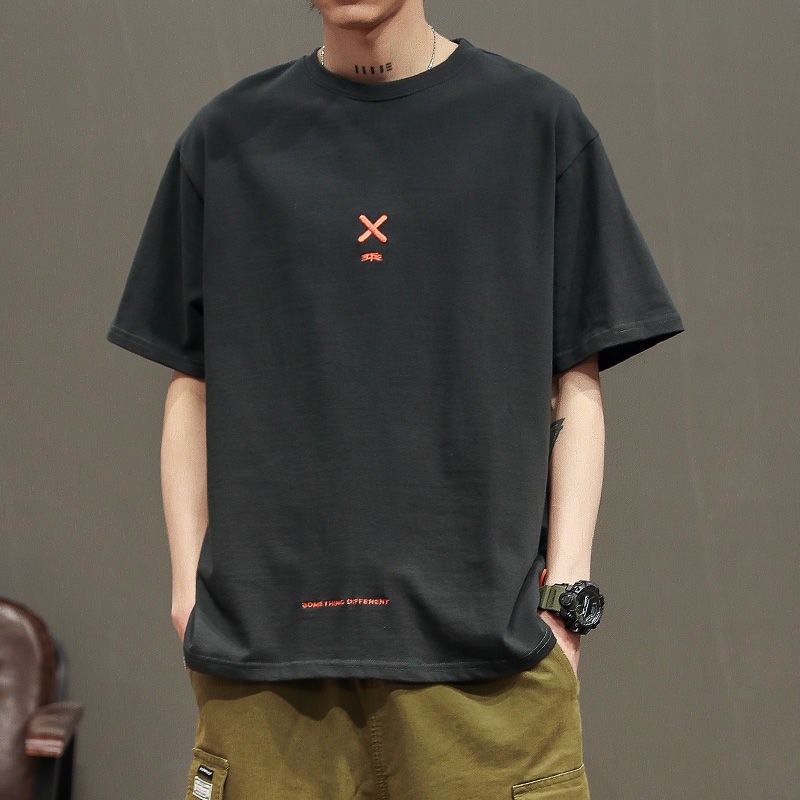 Pure cotton short-sleeved T-shirt for men, summer trend round-neck half-sleeved new Korean style loose and versatile men's T-shirt top 39 detail image 1