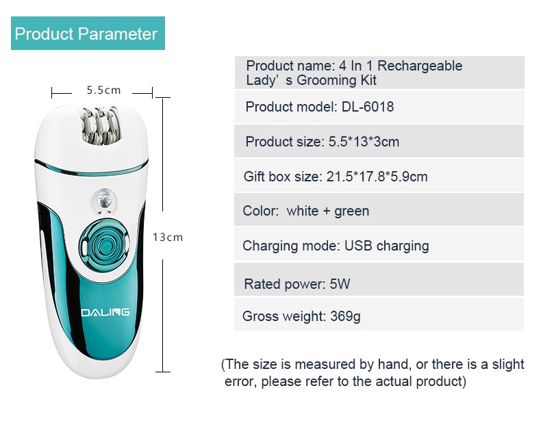 DALING-6018 for ladies, USB charging, pull-out, multi-functional, four-in-one hair remover, hair shaver, razor, hair remover with light, cross-border detail image 11