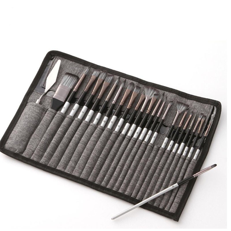 The 24-piece nylon brush set is suitable for canvas oil painting, watercolor, fine detail miniature, human face and rock painting detail image 1