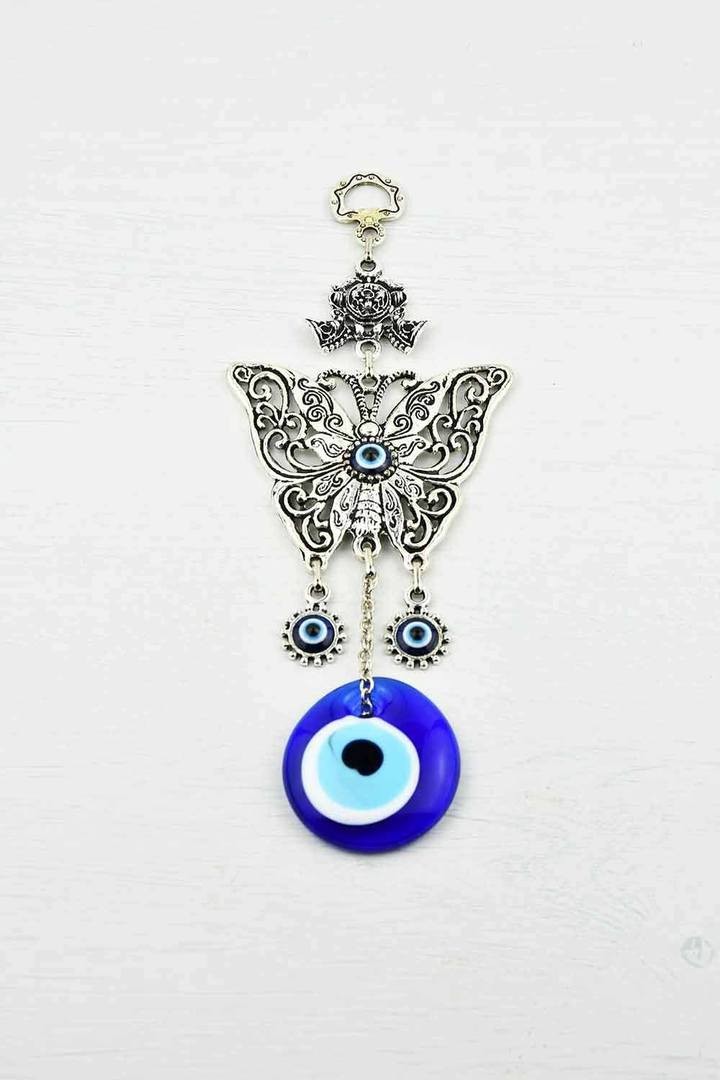 蓝色邪恶的眼睛合金蝴蝶钥匙扣蓝眼睛钥匙扣批发详情图2