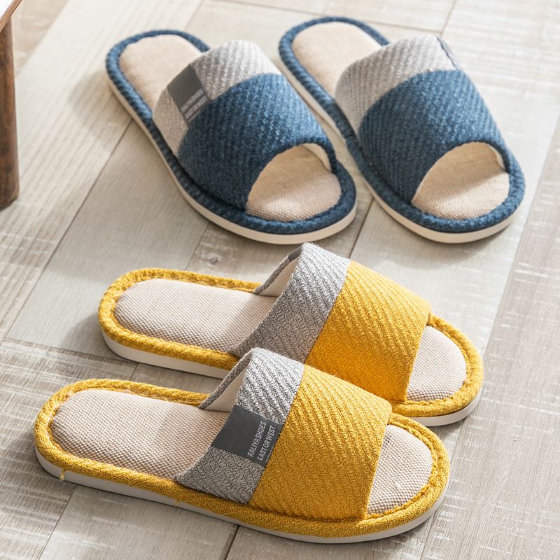 2021 new flax slipper home four seasons lovers flip-flops indoor non-slip breathable slipper female cloth slipper