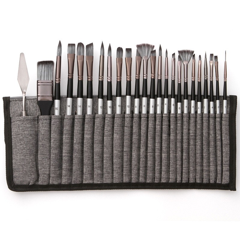 The 24-piece nylon brush set is suitable for canvas oil painting, watercolor, fine detail miniature, human face and rock painting detail image 4