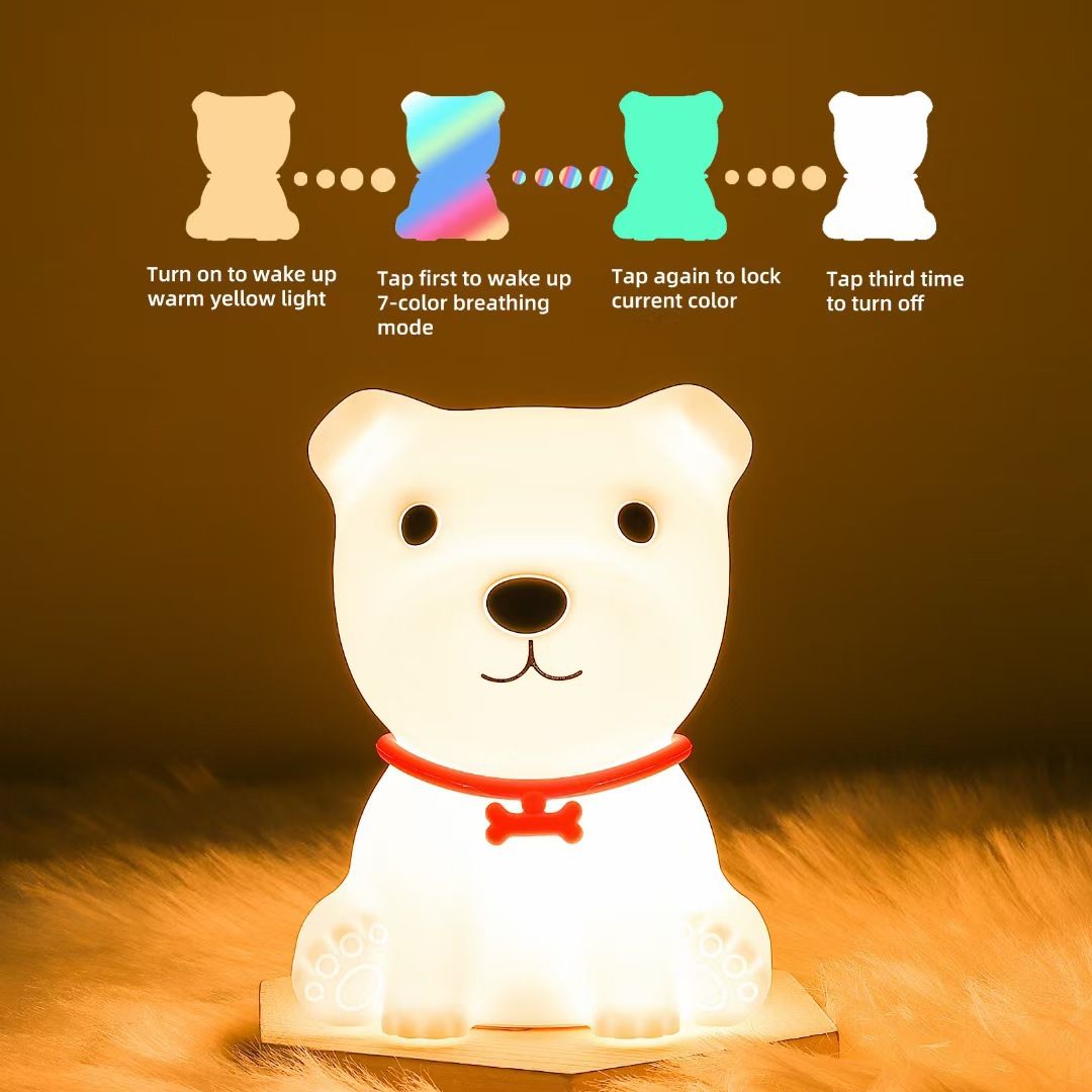2021年新款小萌犬硅胶灯床头灯创意可爱小狗灯USB小夜灯硅胶柔软