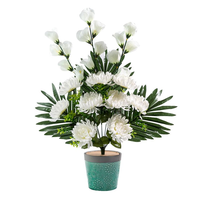 Professional wholesale of 12-head small chrysanthemums, fan-shaped tomb-sweeping flowers, silk flowers, sacrificial flowers and flower arrangements for the Qingming Festival details Picture