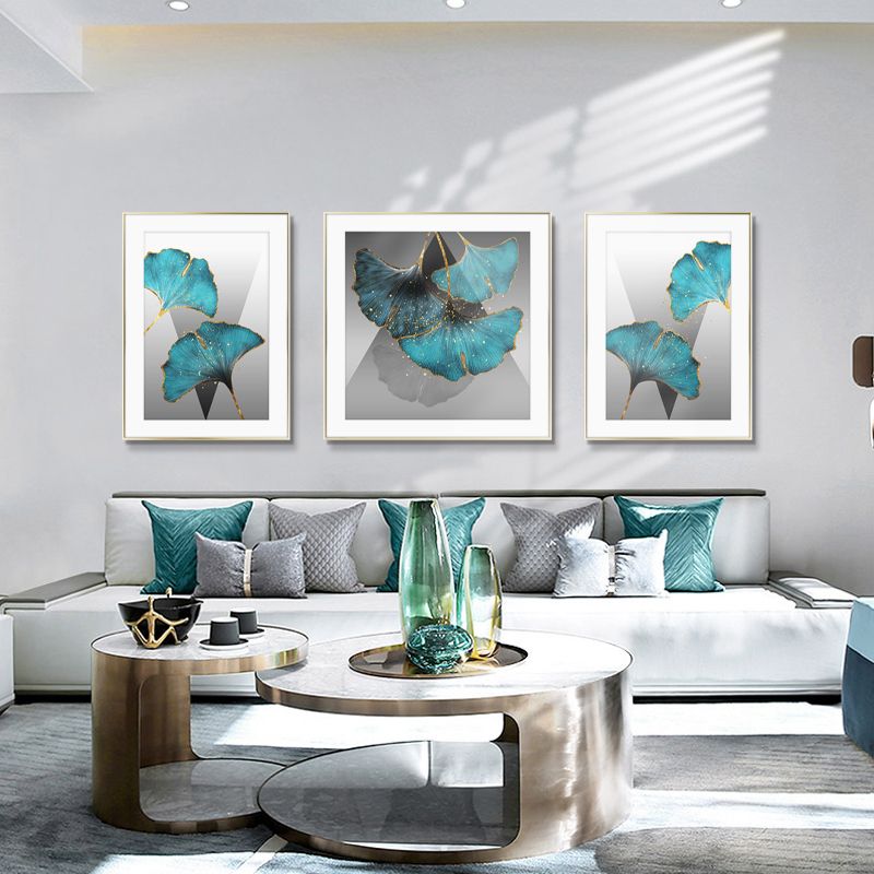 Gold Light Flow Leaf Modern Simple Living Room Decorative Painting Sofa Background Wall Hanging Light Luxury Triptych Abstract Gilt Line Mural Specification drawing
