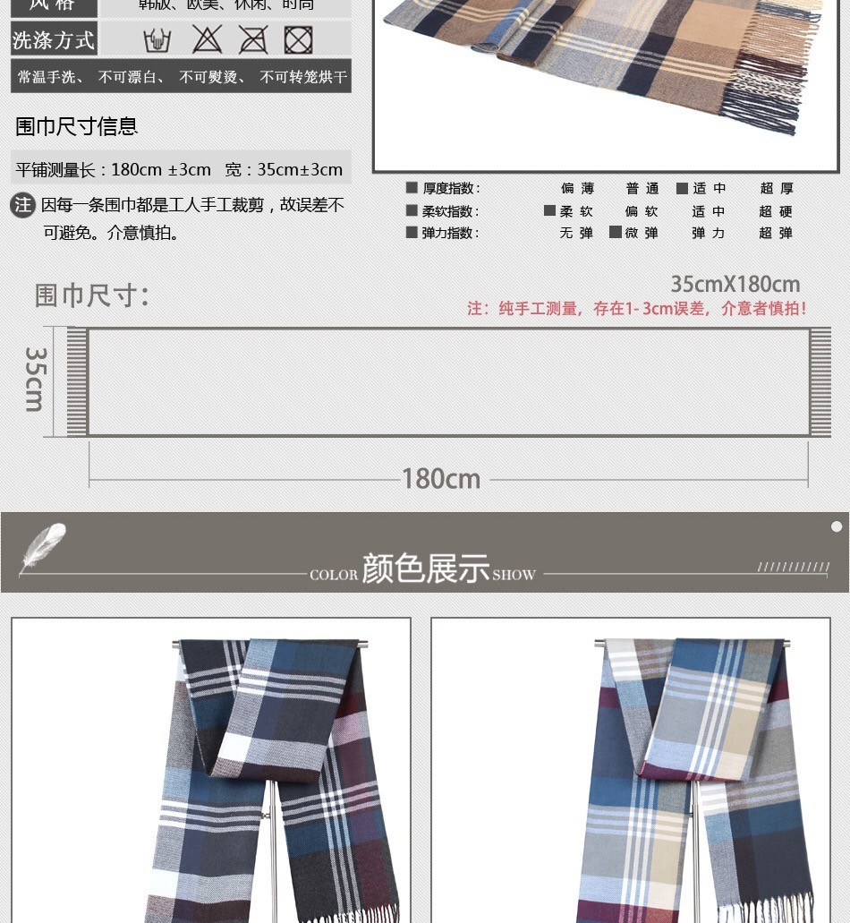 New European And American Fashion Imitated Cashmere Warm Men's Neck Middle-Aged And Elderly Striped Plaid Men's Scarf Giveaway Factory Direct Sales Item Picture