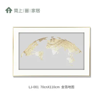 Gold Leaf Map Modern Light Luxury Living Room Decoration Simple Atmosphere Abstract Sofa Background Painting Mural Bedroom Painting