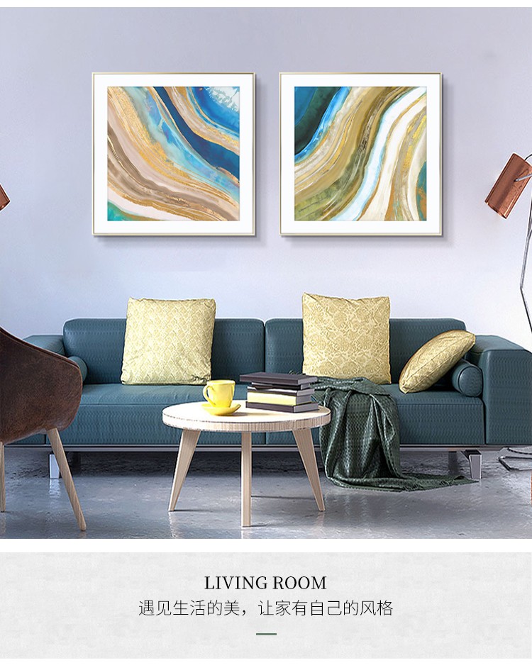 Blue Gilt Modern Light Luxury Living Room Decoration Simple Atmosphere Abstract Sofa Background Painting Mural Bedroom Painting undefined