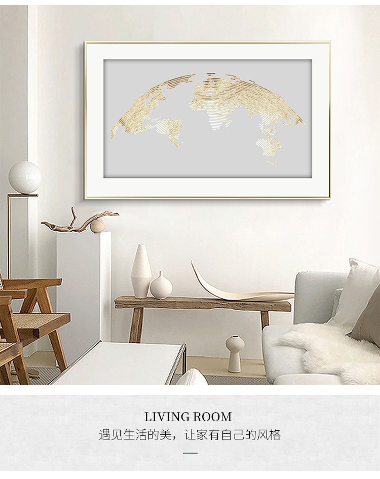 Gold Leaf Map Modern Light Luxury Living Room Decoration Simple Atmosphere Abstract Sofa Background Painting Mural Bedroom Painting undefined
