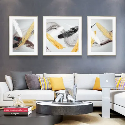 Sky Feiyu Modern Simple Living Room Decorative Painting Sofa Background Wall Hanging Light Luxury Triptych Abstract Gilt Line Murals