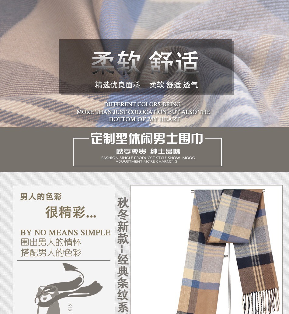 New European And American Fashion Imitated Cashmere Warm Men's Neck Middle-Aged And Elderly Striped Plaid Men's Scarf Giveaway Factory Direct Sales full figure