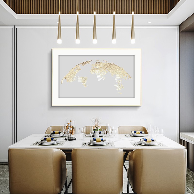 Gold Leaf Map Modern Light Luxury Living Room Decoration Simple Atmosphere Abstract Sofa Background Painting Mural Bedroom Painting Specification drawing