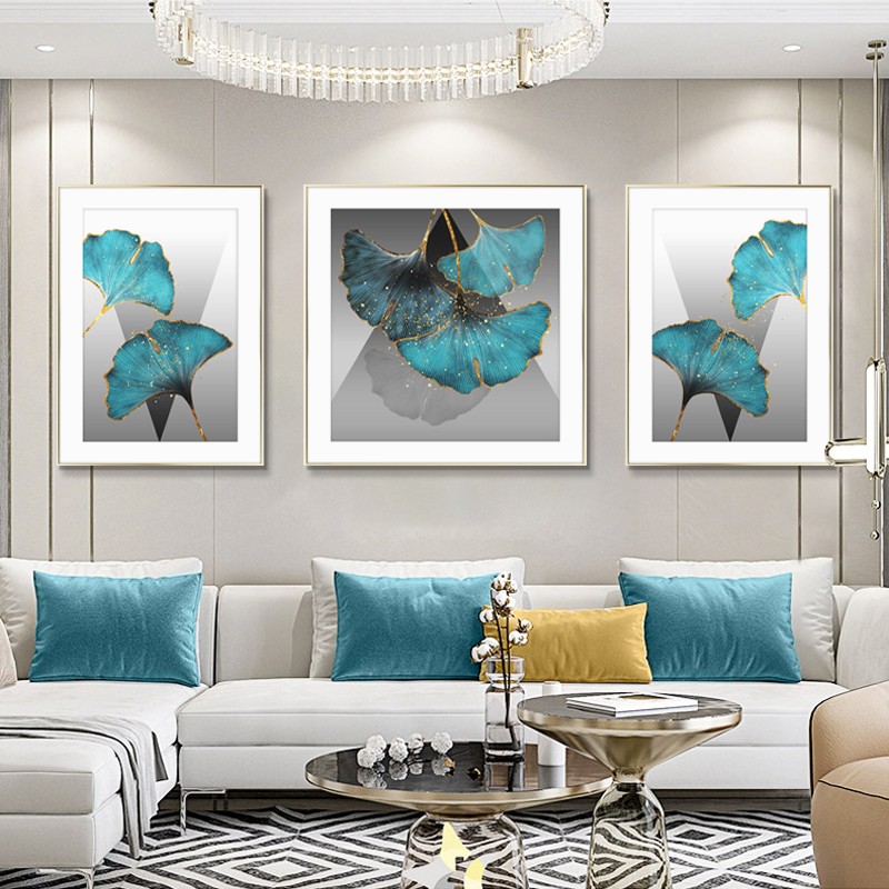 Gold Light Flow Leaf Modern Simple Living Room Decorative Painting Sofa Background Wall Hanging Light Luxury Triptych Abstract Gilt Line Mural full figure