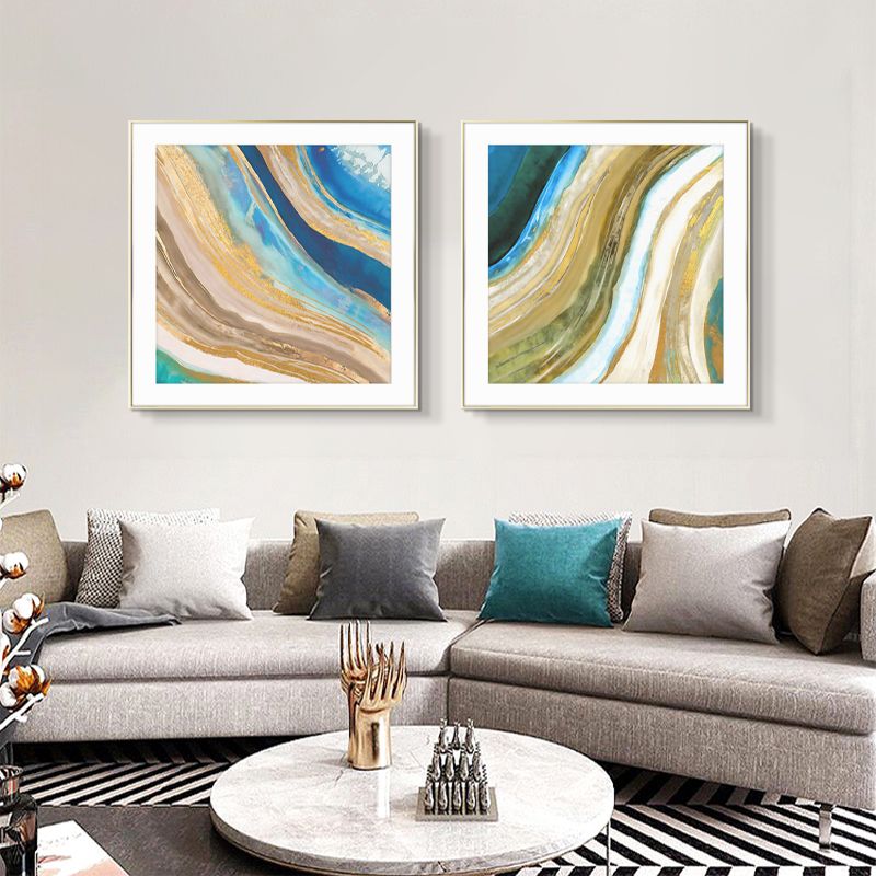 Blue Gilt Modern Light Luxury Living Room Decoration Simple Atmosphere Abstract Sofa Background Painting Mural Bedroom Painting details Picture