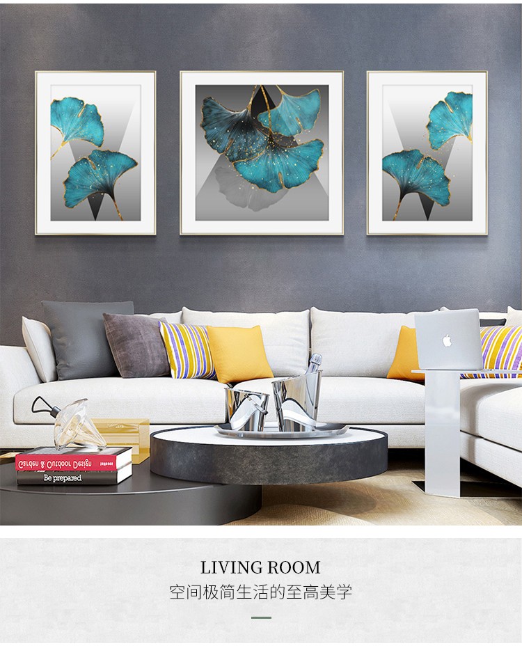 Gold Light Flow Leaf Modern Simple Living Room Decorative Painting Sofa Background Wall Hanging Light Luxury Triptych Abstract Gilt Line Mural undefined