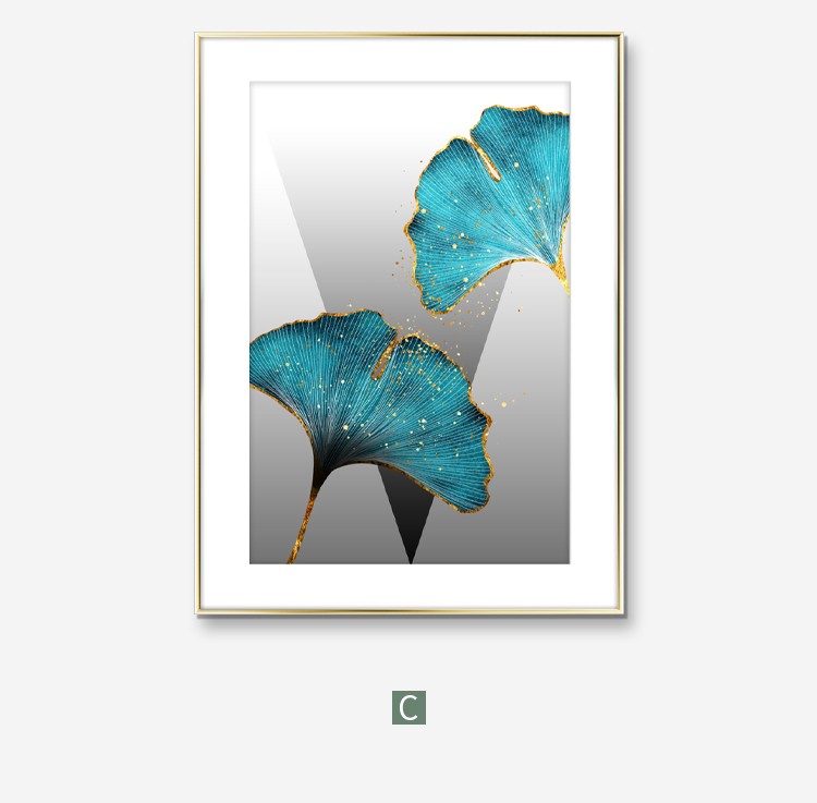 Gold Light Flow Leaf Modern Simple Living Room Decorative Painting Sofa Background Wall Hanging Light Luxury Triptych Abstract Gilt Line Mural undefined