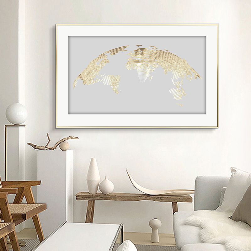 Gold Leaf Map Modern Light Luxury Living Room Decoration Simple Atmosphere Abstract Sofa Background Painting Mural Bedroom Painting Specification drawing