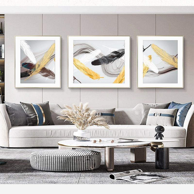 Sky Feiyu Modern Simple Living Room Decorative Painting Sofa Background Wall Hanging Light Luxury Triptych Abstract Gilt Line Murals Specification drawing